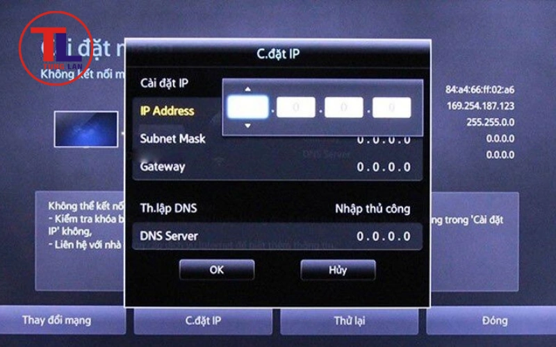 Cài đặt IP thủ công trên tivi Samsung