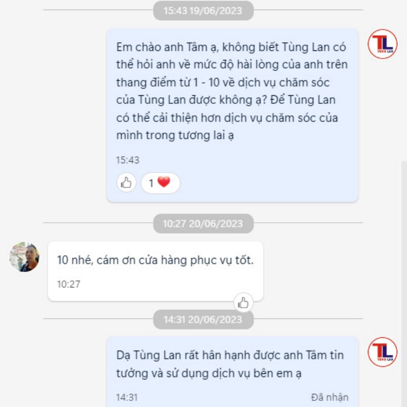 Đánh giá 10/10 từ khách hàng thân thiết của Tùng Lan - anh Tâm