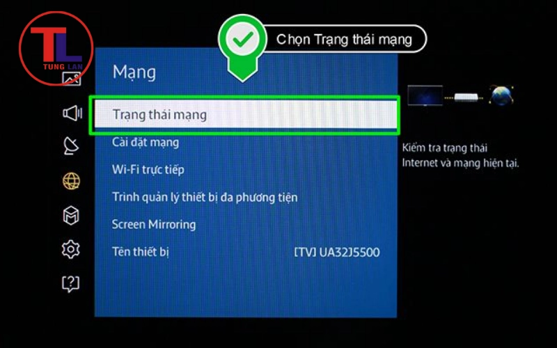 Kiểm tra trạng thái mạng trên tivi Samsung