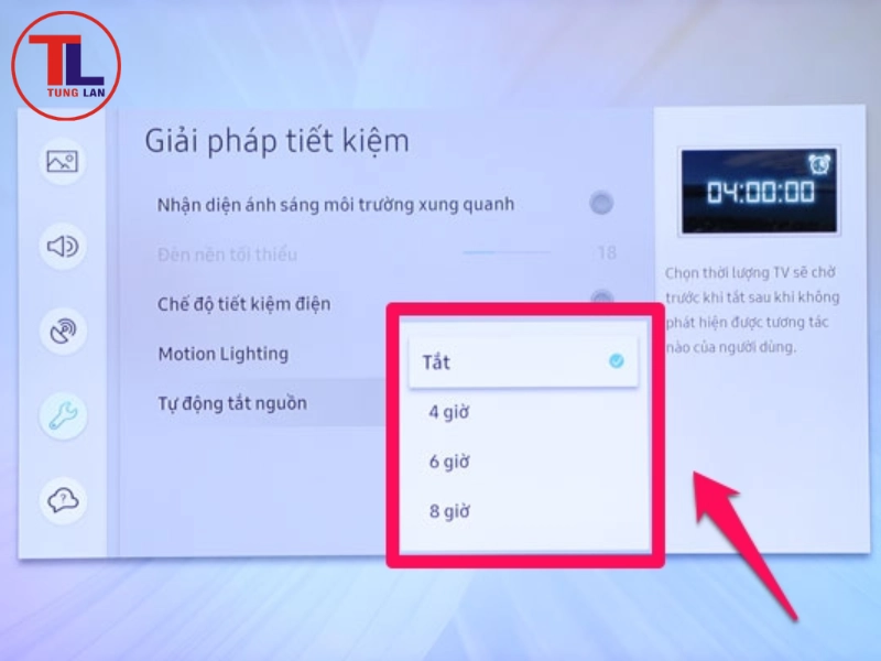 Chọn tắt chế độ tiết kiệm điện, màn hình tivi Samsung sẽ sáng lên